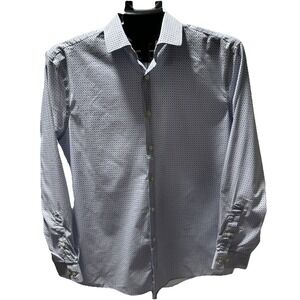 JF J.Ferrar Stretch Slim Button Up Shirt Men's M Long Sleeve Blue Print